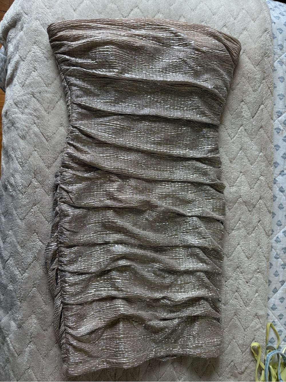 City Triangles Strapless Metallic Ruched Mini Dress - Taupe